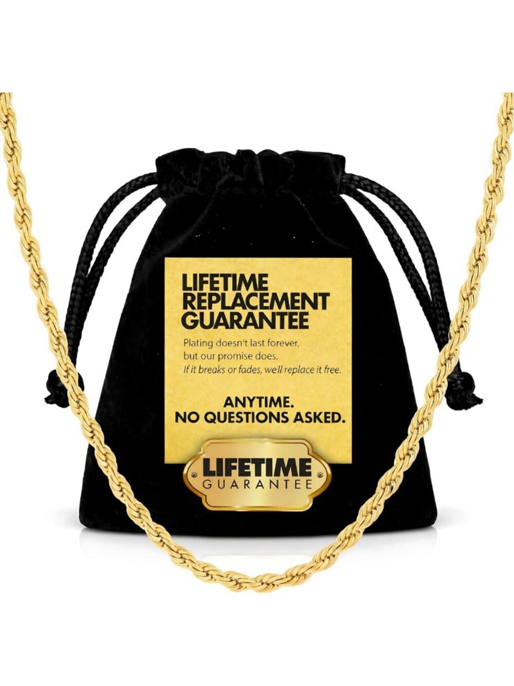 24K Gold Rope Chain Necklace for Men & Women - 2mm Diamond Cut, Thick & Durable